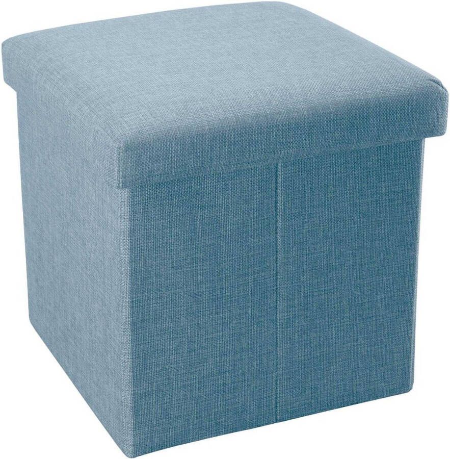 Intirilife Opvouwbare zitzak 30 x 30 x 30 cm in blauw lichtblauw opbergdoos kubus opbergdoos van linnen met deksel Ottomaanse voetenbank fauteuil