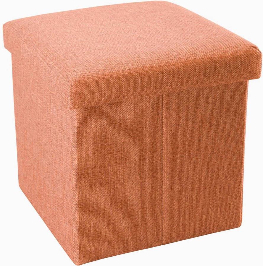 Intirilife Opvouwbare zitzak 30 x 30 x 30 cm in oranje Mandarini opbergdoos kubus opbergdoos van linnen met deksel voetenbank stoel