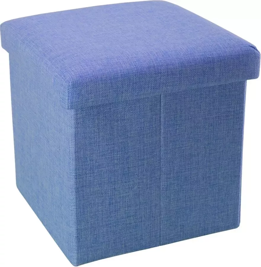 Intirilife Opvouwbaar krukje 30x30x30 cm in SEA BLUE Zitkubus met opbergruimte en deksel van stof in linnenlook Zitkubus voetensteun opbergbox kist bankzitting