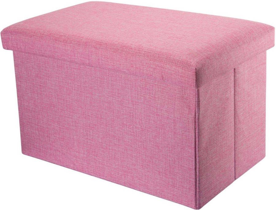 Intirilife Opvouwbare bank 49x30x30 cm in KIRSCHBLÜTEN PINK Zitkubus met opbergruimte en deksel van stof in linnenlook Zitkubus voetensteun opbergkist kruk zitting