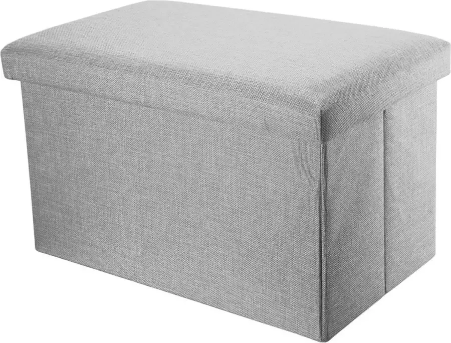 Intirilife Opvouwbare bank 78x38x38 cm in ALASKA GREY Zitkubus met opbergruimte en deksel van stof in linnenlook Zitkubus voetensteun opbergkist krukje