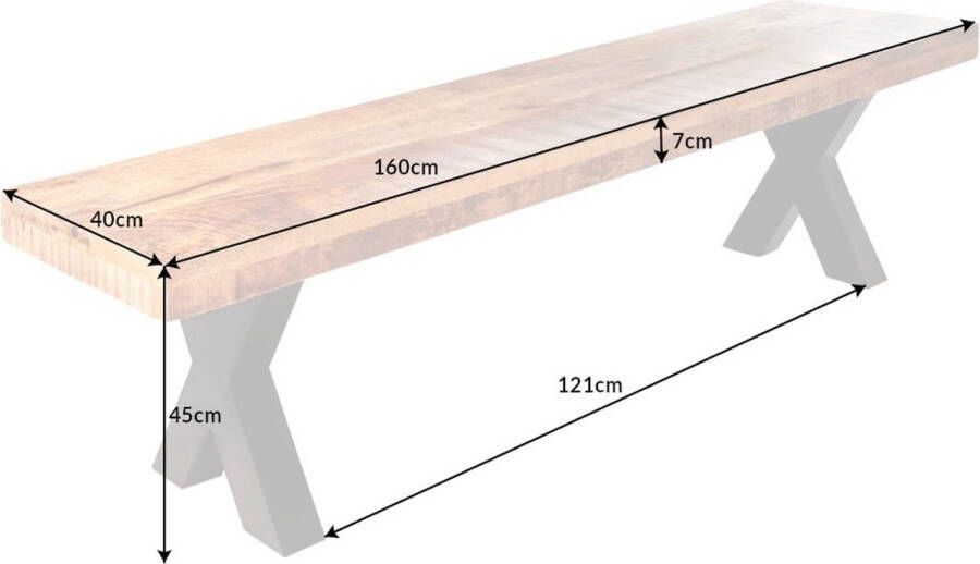 Invicta Interior industrieele bank IRON CRAFT 160cm mangohout met zwarte X-poten 42339 - Foto 2