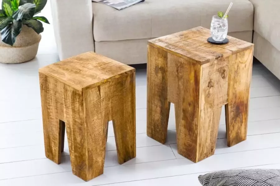 Invicta Interior Design bijzettafel set van 2 JUNGLE 35cm natuurlijke mango massief houten salontafel handgemaakt 42576 - Foto 1