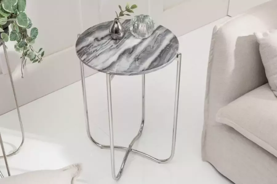 Invicta Interior Handgemaakte bijzettafel NOBLE I 40cm grijs marmer afneembaar tafelblad rond opvouwbaar 40369 - Foto 1
