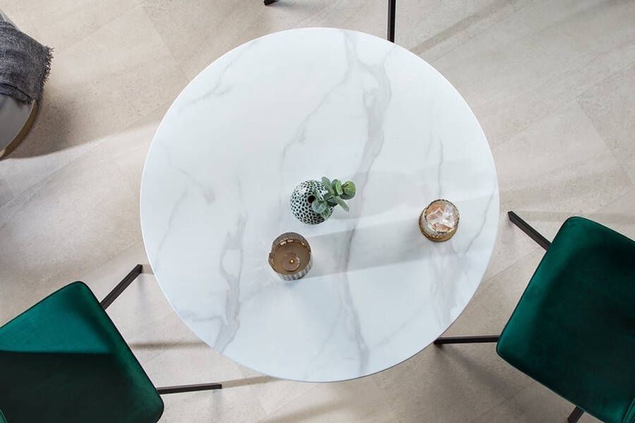 Invicta Interior Design eettafel bistrotafel LYON 80cm rond kristalglas met marmeren decor wit onderstel 41525 - Foto 2