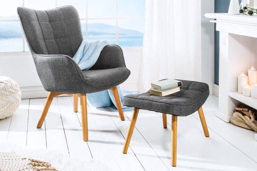Invicta Interior Design armleuning fauteuil SCANDINAVIA grijs structuurmateriaal massief hout 39187 - Foto 3