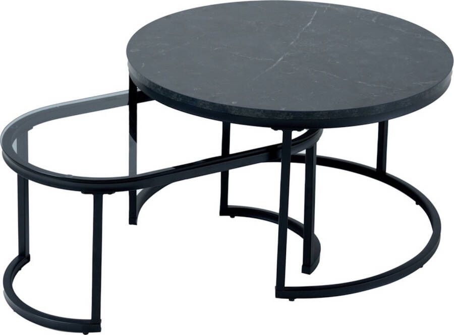 Invicta Interior Design salontafel set van 2 ELEGANCE 70cm zwart grijs marmer metalen frame 43641