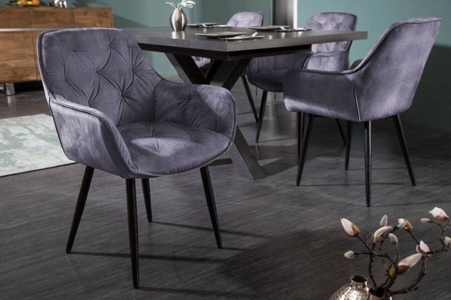 Invicta Interior Design stoel MILANO grijs fluweel met Chesterfield quilting 41177 - Foto 3
