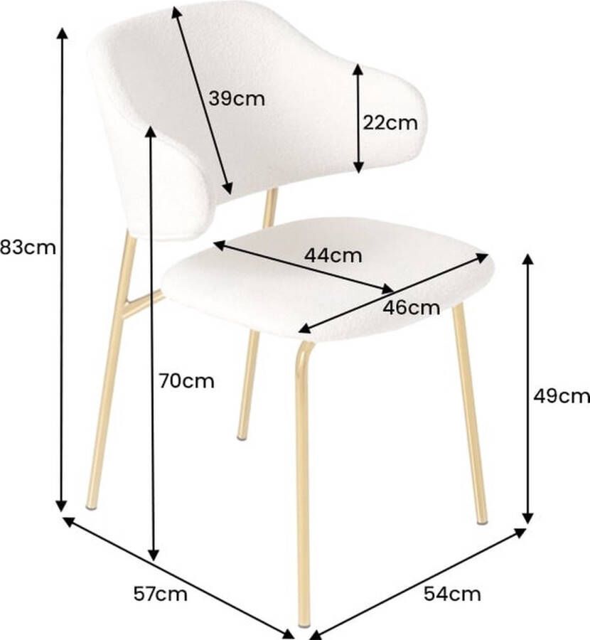 Invicta Interior Design stoel VOGUE wit Bouclé gouden metalen poten 43148
