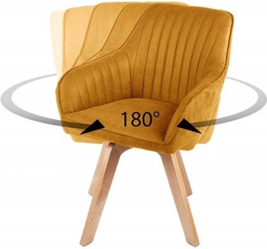 Invicta Interior Draaibare design stoel LIVORNO mosterdgeel fluweel beukenhouten poten met armleuningen 41310