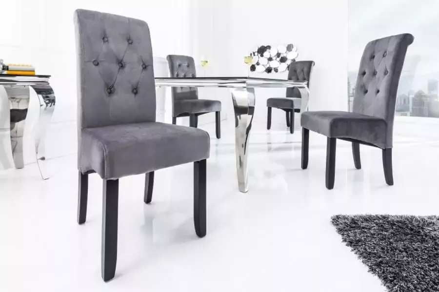 Invicta Interior Design stoel CASA grijs fluweel met decoratieve knopen massief houten poten 38979 - Foto 1