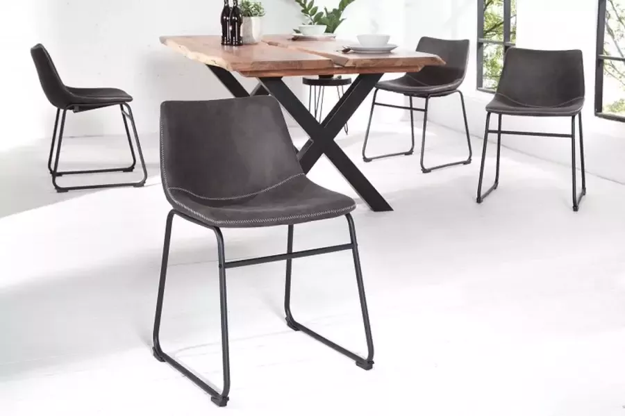 Invicta Interior industrieele design stoel DJANGO vintage grijs met ijzeren frame 38109 - Foto 4