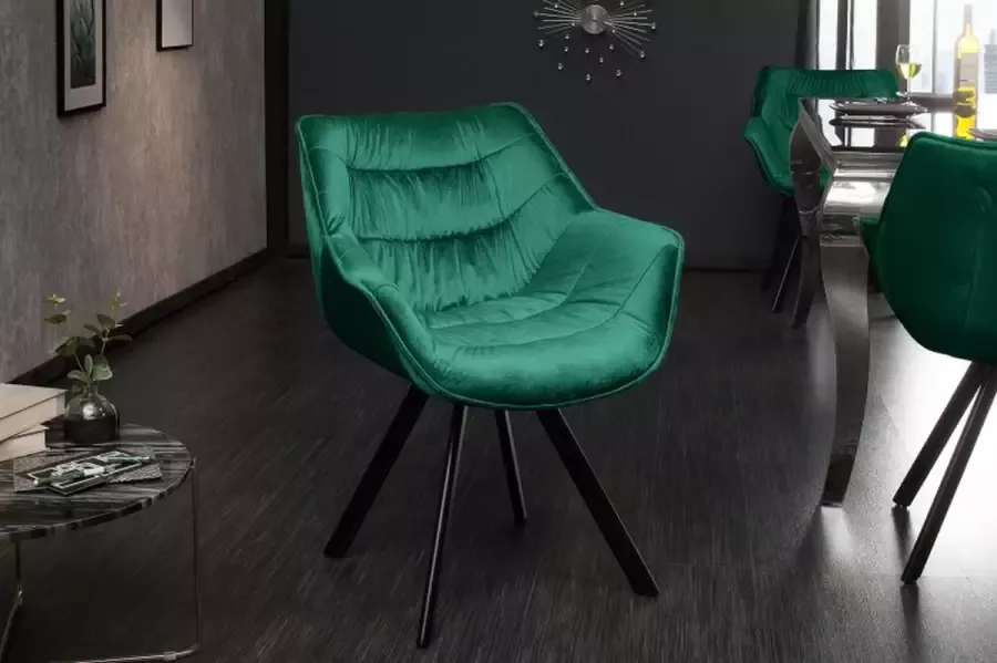 Invicta Interior Design stoel THE DUTCH COMFORT smaragdgroen fluweel retrostijl met armleuningen 39475