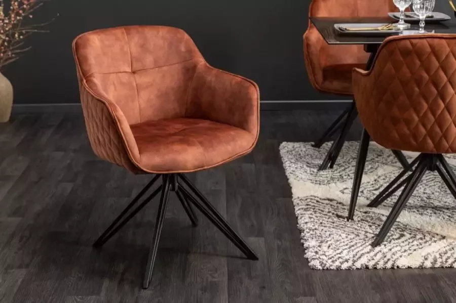 Invicta Interior Draaibare design stoel EUPHORIA bruin fluweel met armleuning metalen frame zwart 40262 - Foto 3