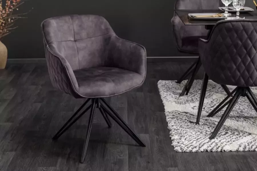 Invicta Interior Draaibare design stoel EUPHORIA donkergrijs fluweel met armleuning metalen frame zwart 40263 - Foto 2