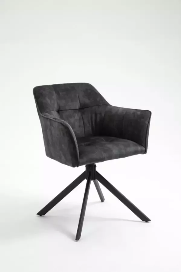 Invicta Interior Design stoel LOFT donkergrijs fluweel draaibaar zwart metalen frame met armleuning 42390 - Foto 1