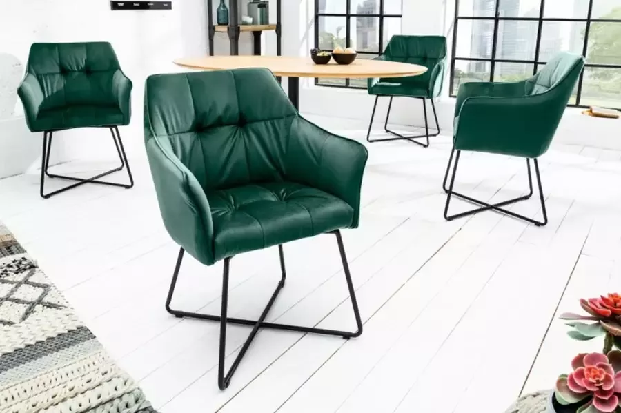 Invicta Interior Eetkamerstoel Loft Groen Fluweel Met Armleuning 38862 - Foto 1