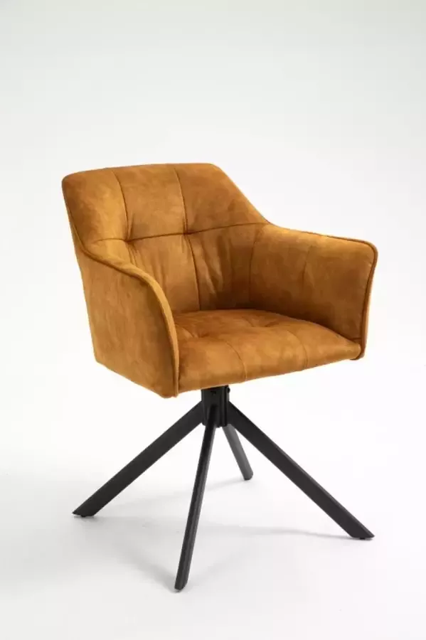 Invicta Interior Design stoel LOFT mosterdgeel fluweel draaibaar zwart metalen frame met armleuning 42392 - Foto 1