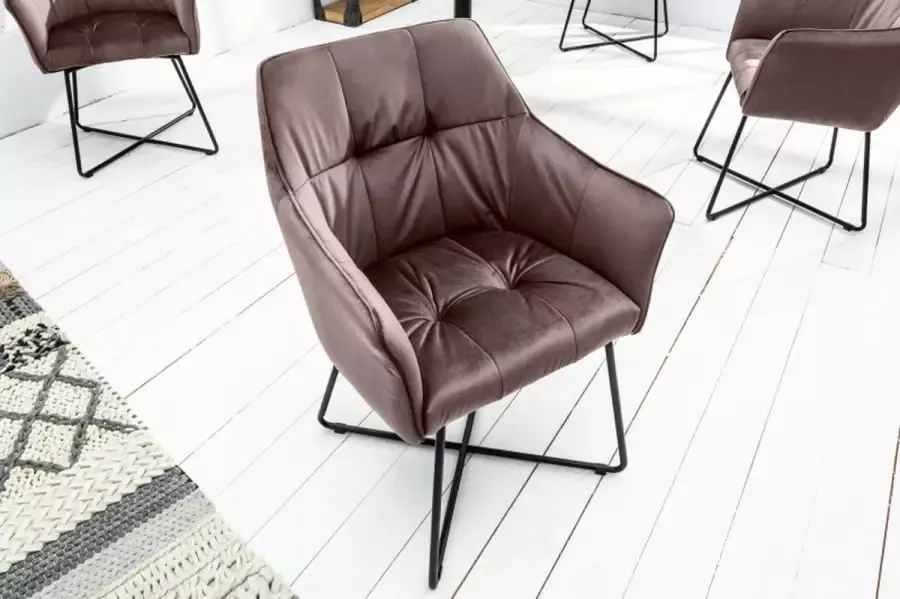 Invicta Interior Exclusief design stoel LOFT fluweel taupe bruin met armleuning 42473