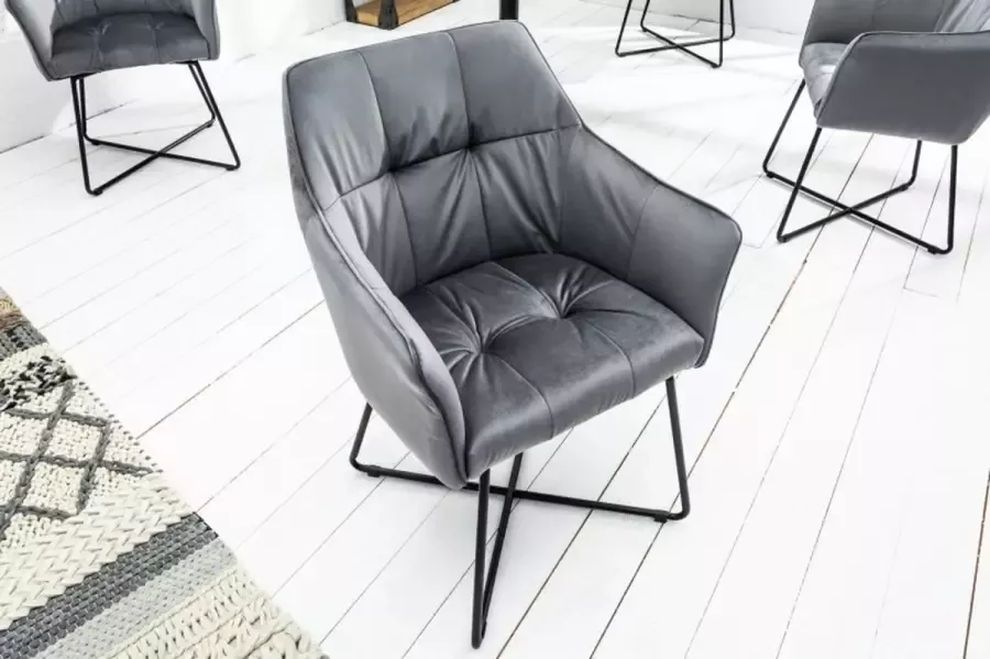 Invicta Interior Exclusief design stoel LOFT fluweel zilvergrijs met armleuning 42472 - Foto 1