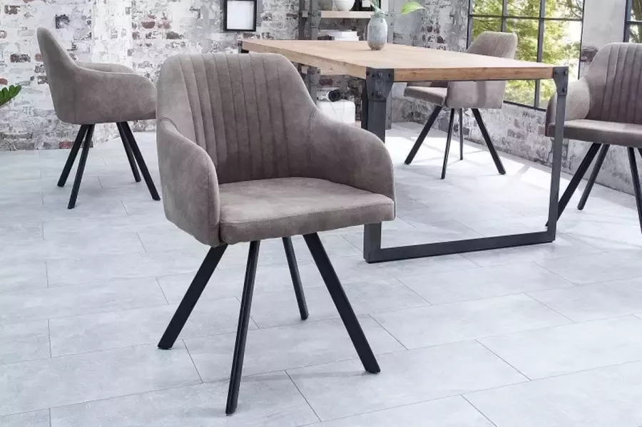 Invicta Interior Retro design stoel LUCCA antiek taupe met quilten industriële stijl 38309 - Foto 1