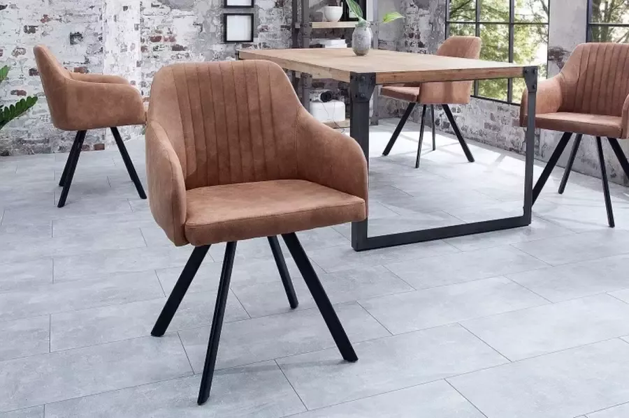Invicta Interior Retro design stoel LUCCA vintage bruin met quilten industrieele stijl 38308 - Foto 3