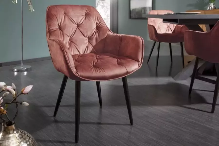 Invicta Interior Design stoel MILANO bruin fluweel met Chesterfield quilting 41182 - Foto 5