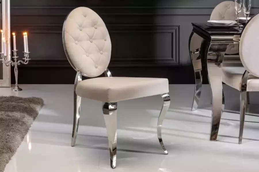 Invicta Interior Elegante stoel MODERN BAROQUE beige fluweel met knopen roestvrijstalen poten 40796 - Foto 2