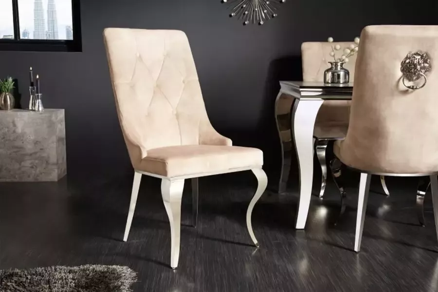 Invicta Interior Elegante stoel MODERN BAROK champagne fluweel met zilveren leeuwenkop 41506 - Foto 1
