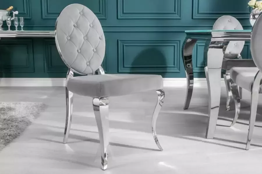 Invicta Interior Elegante stoel MODERN BAROK edel grijs fluweel met knopen roestvrijstalen poten 38342 - Foto 1