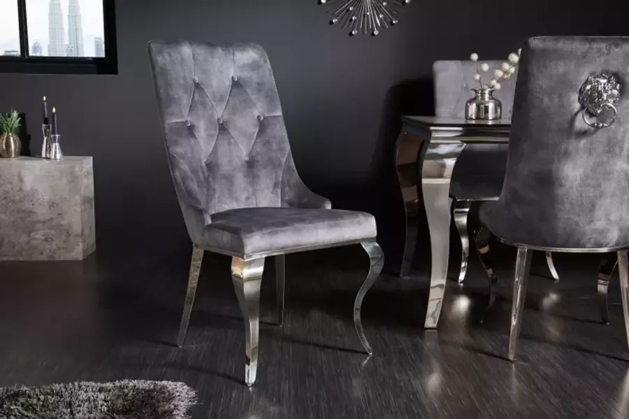 Invicta Interior Elegante stoel MODERN BAROK grijs fluweel met zilveren leeuwenkop 41507 - Foto 2