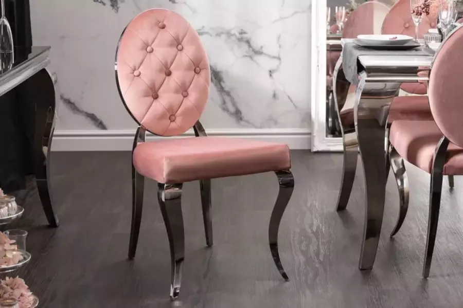 Invicta Interior Elegante stoel MODERN BAROK oudroze fluweel met knopen RVS poten 40798 - Foto 2