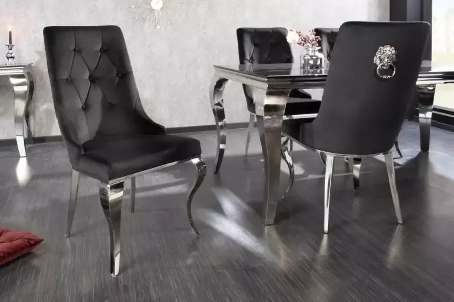 Invicta Interior Elegante stoel MODERN BAROK zwart fluweel met zilveren leeuwenkop 41504 - Foto 1