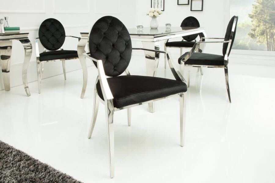 Invicta Interior Elegante stoel MODERN BAROK zwart fluweel met armleuningen en decoratieve knopen 37355