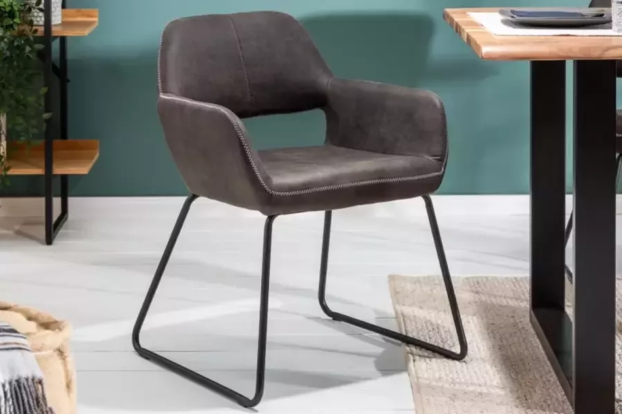 Invicta Interior Design stoel MUSTANG antiek grijs microvezel met armleuning 39795 - Foto 2