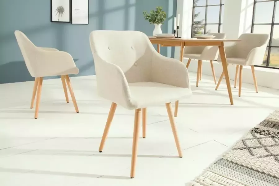 Invicta Interior Retro design stoel SCANDINAVIA MEISTERSTÜCK beige met armleuning 36824 - Foto 1