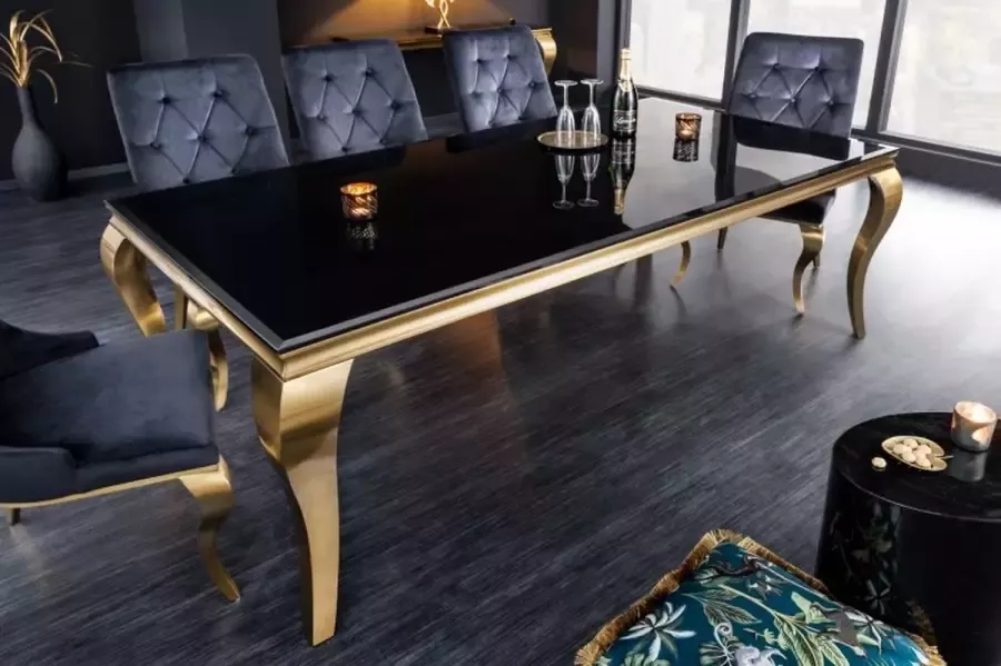 Invicta Interior Elegante design eettafel MODERN BAROK 180cm zwart goud roestvrijstalen opaalglas tafelblad 42309 - Foto 2