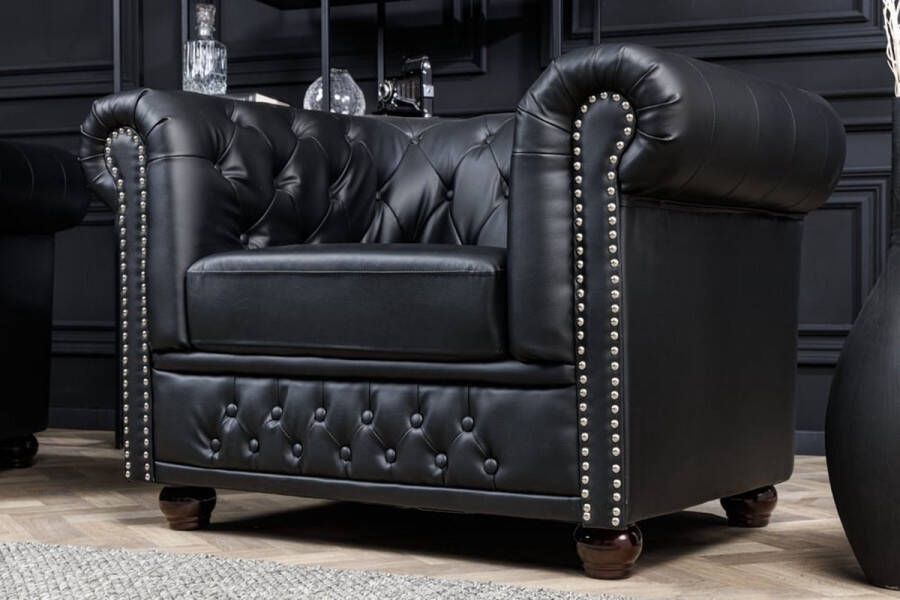 Invicta Interior Design fauteuil CHESTERFIELD 110cm matzwart knoopstiksel veerkern 41448 - Foto 2