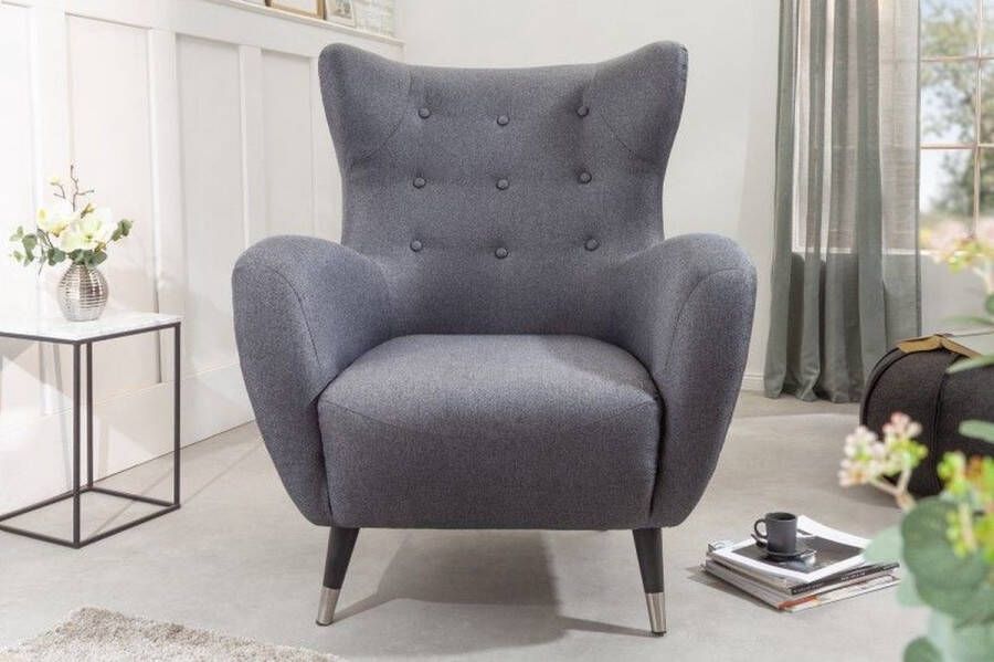 Invicta Interior Retro design fauteuil DON antraciet met veerkern zilveren voetdoppen 40983 - Foto 3