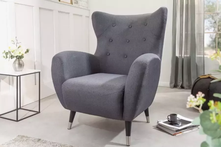 Invicta Interior Retro design fauteuil DON antraciet met veerkern zilveren voetdoppen 40983 - Foto 4