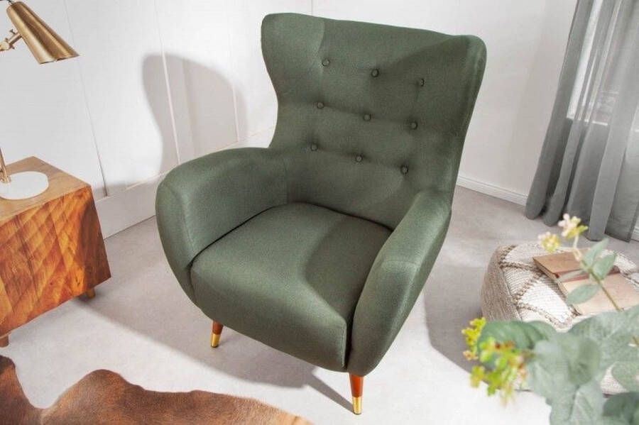Invicta Interior Retro design fauteuil DON flesgroene veerkern gouden voetdoppen 40984 - Foto 4