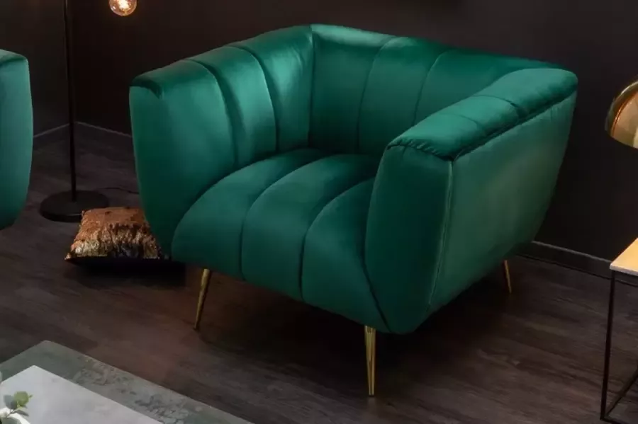 Invicta Interior Retro fauteuil NOBLESSE 105cm smaragdgroen fluweel met decoratieve quilting 40478 - Foto 2