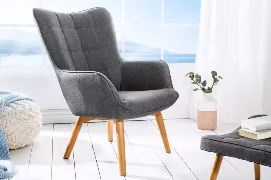 Invicta Interior Design armleuning fauteuil SCANDINAVIA grijs structuurmateriaal massief hout 39187 - Foto 4