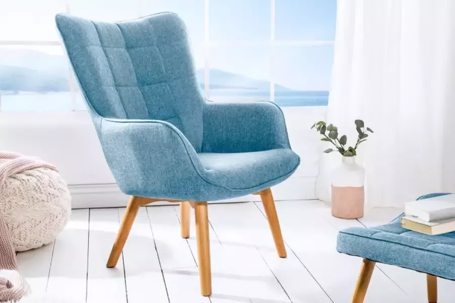 Invicta Interior Design armleuningen fauteuil SCANDINAVIA lichtblauw structuurmateriaal massief hout 39273 - Foto 3