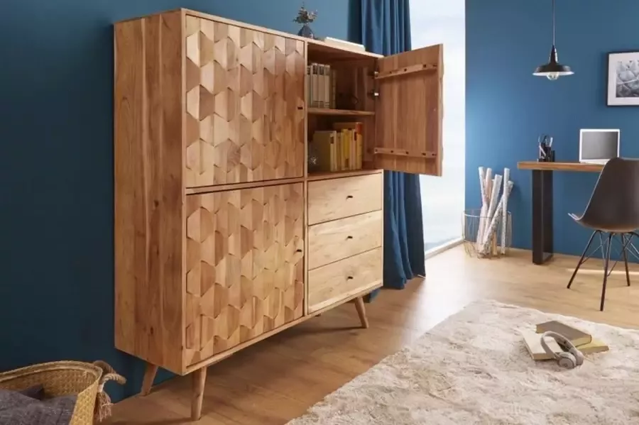 Invicta Interior Massief houten dressoir MYSTIC LIVING 140cm natuurlijk acacia 3D oppervlak 39941 - Foto 1