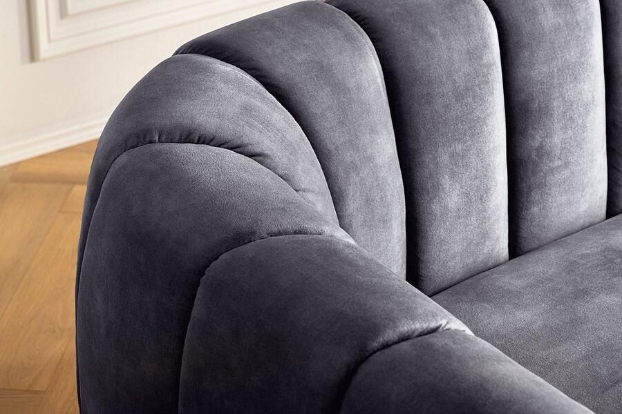 Invicta Interior 3-zitsbank BABYLON 200 cm antraciet fluweel met decoratief stiksel 44510 - Foto 2