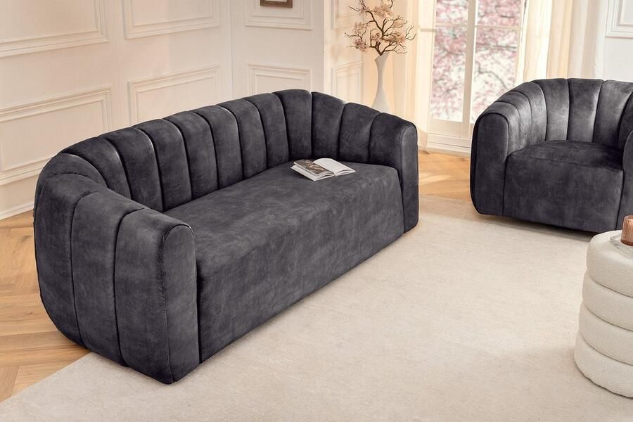 Invicta Interior 3-zitsbank BABYLON 200 cm antraciet fluweel met decoratief stiksel 44510 - Foto 3