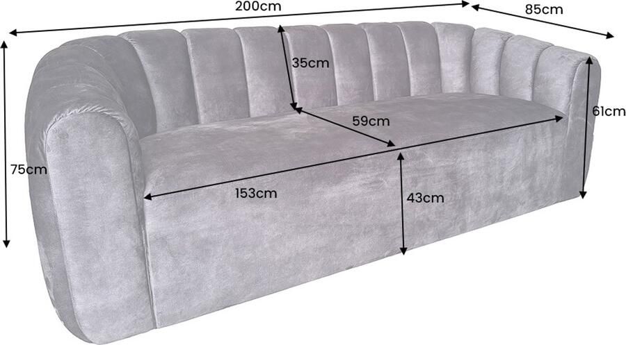 Invicta Interior 3-zitsbank BABYLON 200 cm antraciet fluweel met decoratief stiksel 44510 - Foto 2
