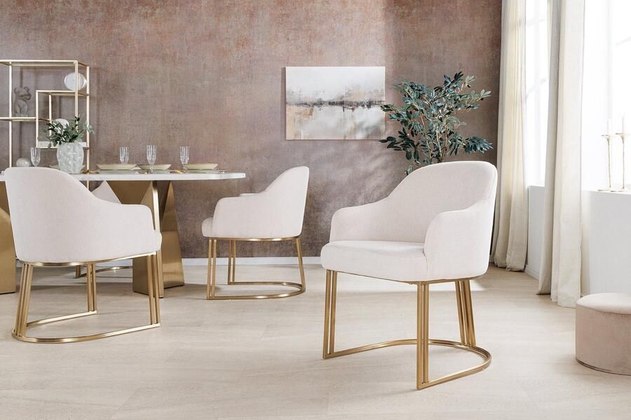 Invicta Interior Armleuningen Stoel EXTRAVAGANCIA beige corduroy metaal geborsteld champagne goud 46201 - Foto 3