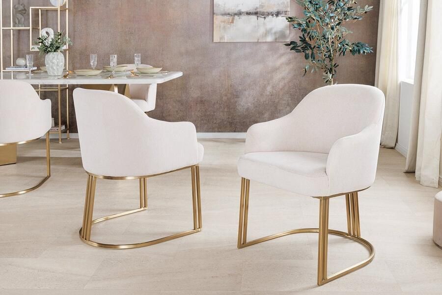 Invicta Interior Armleuningen Stoel EXTRAVAGANCIA beige corduroy metaal geborsteld champagne goud 46201